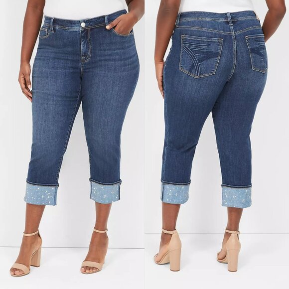 Seven7 Boyfriend Capri Jeans with Embellished Cuff Mid-rise | Size 18 | NWT - Picture 2 of 2